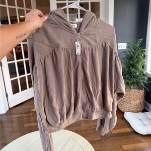Aerie Brown Hooded Zip-Up Jacket NWT size XXS